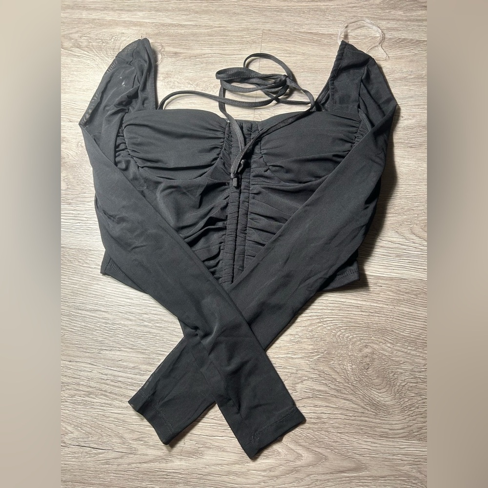 Black Ruched Long Sleeve Top